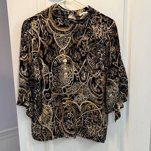 NWT H&M Black and Gold Patterned Blouse